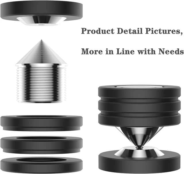 Alt view image 3 of 5 - 4-Pcs Speaker Feet Isolation Pads POM Spike Stand with Stainless Steel Pads for Vibration Damping, HiFi Speakers, Amplifiers, DAC & CD Player (49X35mm)