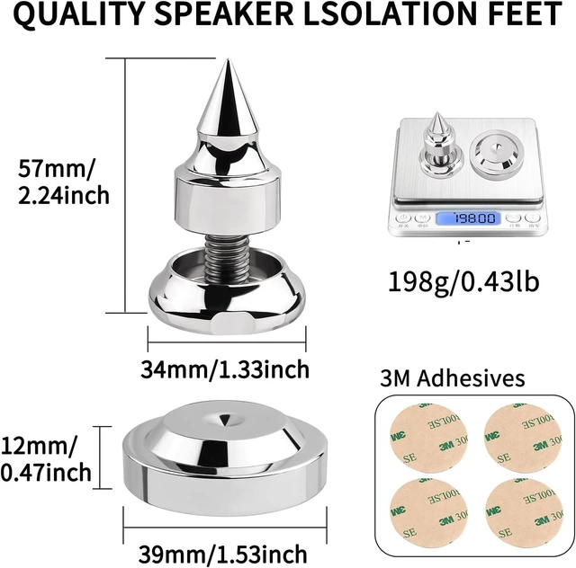 Alt view image 6 of 7 - 4-Pack 316 Stainless Steel Speaker Isolation Feet with Adhesives (M8)