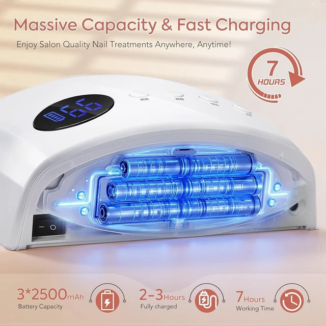 Alt view image 3 of 7 - 72W Cordless UV LED Nail Lamp Nail Dryer with 45 Beads & 4 Timers