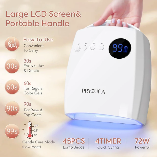 Alt view image 5 of 7 - 72W Cordless UV LED Nail Lamp Nail Dryer with 45 Beads & 4 Timers