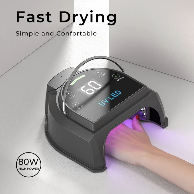 Alt view image 2 of 7 - 80W Professional Cordless UV LED Nail Lamp 45 Beads & Rechargeable Battery, Portable Gel Nail Curing Dryer for Salon or Home, Black