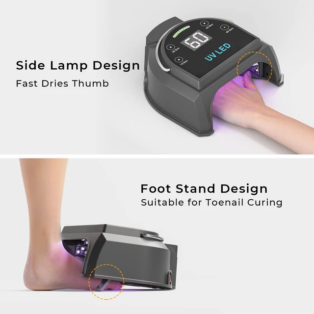 Alt view image 5 of 7 - 80W Professional Cordless UV LED Nail Lamp 45 Beads & Rechargeable Battery, Portable Gel Nail Curing Dryer for Salon or Home, Black