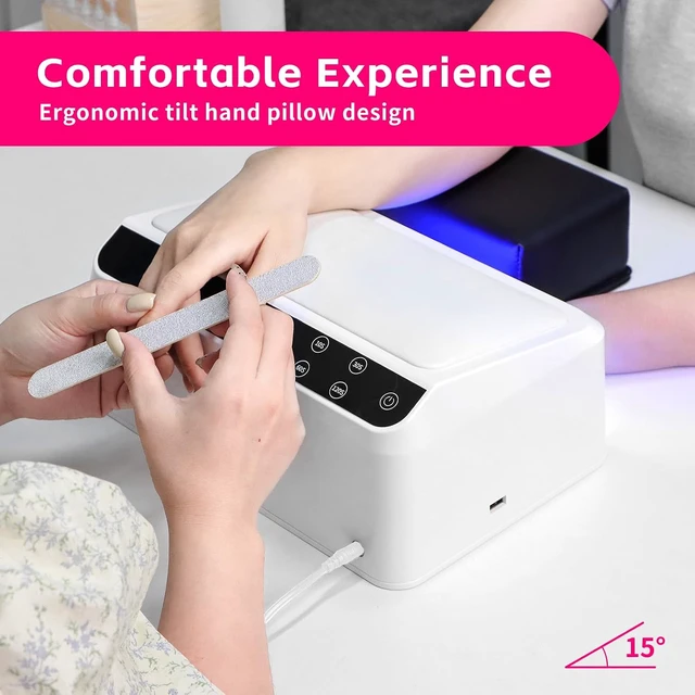 Alt view image 4 of 7 - 72W UV Nail Lamp with 66 Dual Source Beads Large Space UV Light for Gel Nails, Tilting Hand Pillow, Smart Touch Screen, Mirror Removable Base, 4 Timers & Built-in USB
