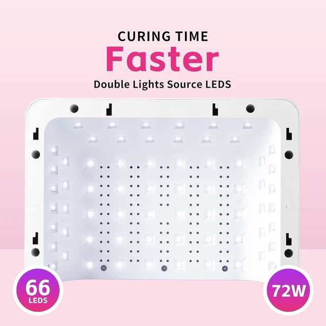 Alt view image 3 of 7 - 72W UV Nail Lamp with 66 Dual Source Beads Large Space UV Light for Gel Nails, Tilting Hand Pillow, Smart Touch Screen, Mirror Removable Base, 4 Timers & Built-in USB