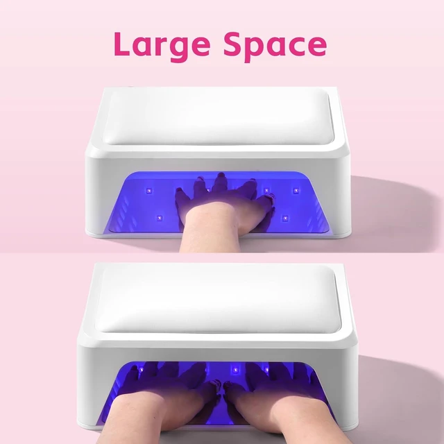 Alt view image 5 of 7 - 72W UV Nail Lamp with 66 Dual Source Beads Large Space UV Light for Gel Nails, Tilting Hand Pillow, Smart Touch Screen, Mirror Removable Base, 4 Timers & Built-in USB