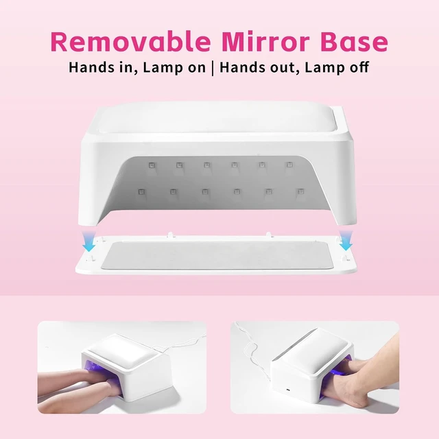 Alt view image 7 of 7 - 72W UV Nail Lamp with 66 Dual Source Beads Large Space UV Light for Gel Nails, Tilting Hand Pillow, Smart Touch Screen, Mirror Removable Base, 4 Timers & Built-in USB
