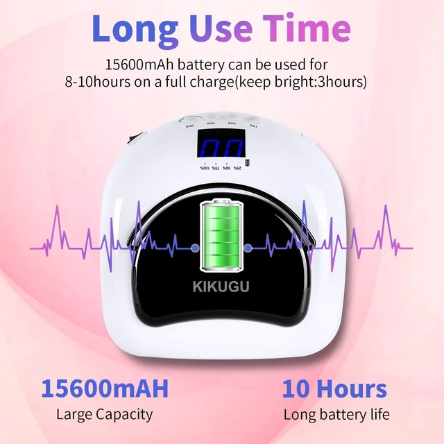 Alt view image 2 of 7 - 96W Professional Rechargeable UV LED Nail Lamp Cordless UV Light with Metallic Reflector & Metal Base, Fast Curing for Manicure & Pedicure, Ideal for Salon & Home (White)