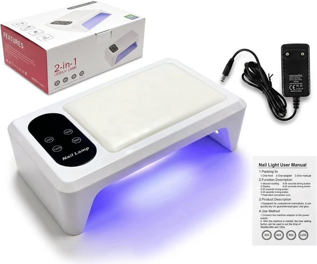 Alt view image 2 of 7 - 34W UV LED Nail Lamp with Soft Leather Hand Rest 96 LEDs, Low Heat Fast Curing Desk Lamp for Gel Nails & Toenails, White