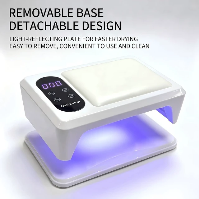 Alt view image 3 of 7 - 34W UV LED Nail Lamp with Soft Leather Hand Rest 96 LEDs, Low Heat Fast Curing Desk Lamp for Gel Nails & Toenails, White