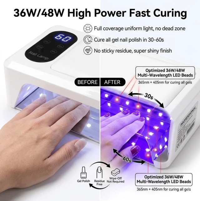 Alt view image 4 of 7 - 34W UV LED Nail Lamp with Soft Leather Hand Rest 96 LEDs, Low Heat Fast Curing Desk Lamp for Gel Nails & Toenails, White
