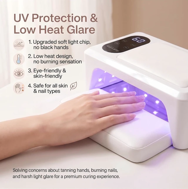 Alt view image 5 of 7 - 34W UV LED Nail Lamp with Soft Leather Hand Rest 96 LEDs, Low Heat Fast Curing Desk Lamp for Gel Nails & Toenails, White