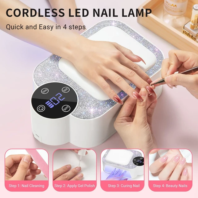 Alt view image 3 of 7 - Cordless UV LED Nail Lamp with Arm Rest Rechargeable Wireless Gel Polish Dryer for Mobile Tech, 2-in-1 Portable Curing Light with Soft Hand Pillow & High-Capacity Battery, White