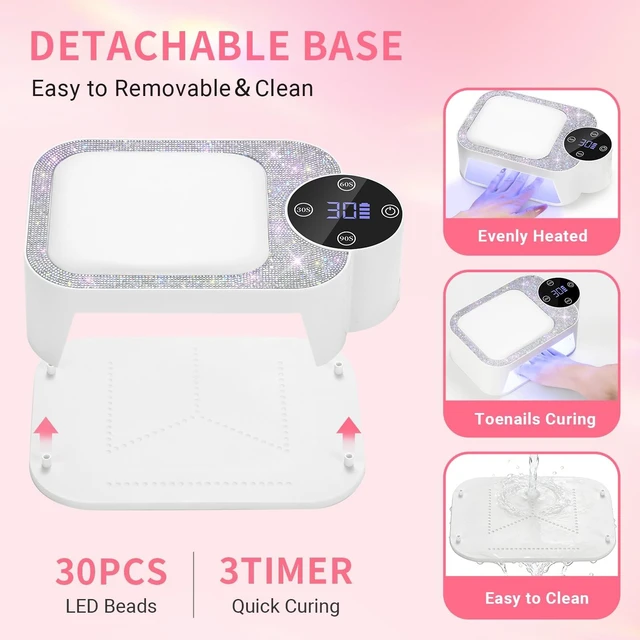 Alt view image 4 of 7 - Cordless UV LED Nail Lamp with Arm Rest Rechargeable Wireless Gel Polish Dryer for Mobile Tech, 2-in-1 Portable Curing Light with Soft Hand Pillow & High-Capacity Battery, White