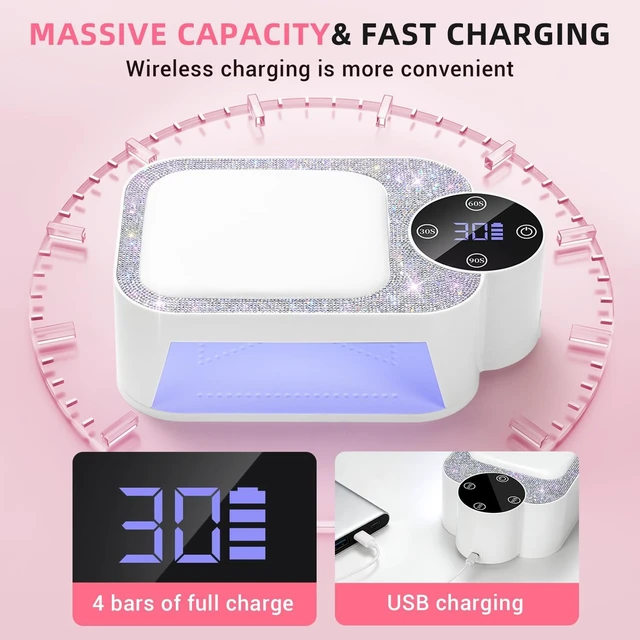 Alt view image 6 of 7 - Cordless UV LED Nail Lamp with Arm Rest Rechargeable Wireless Gel Polish Dryer for Mobile Tech, 2-in-1 Portable Curing Light with Soft Hand Pillow & High-Capacity Battery, White