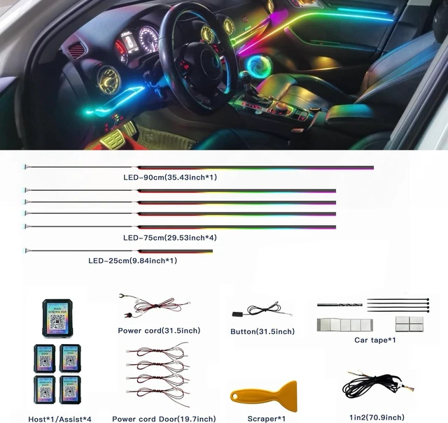 Alt view image 4 of 7 - Acrylic Interior Car LED Strip Lights,dreamcolor 6-in-1 Car Ambient Lighting Kit, with APP Control, 622 LED Fiber Optic Strip Lights for Cars,Supports Neon Sync with Music DIY Mode