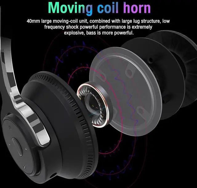 Alt view image 3 of 7 - Wireless Bluetooth 5.1 Headphones Over Ear LED Headset Stereo Noise Cancelling Blue