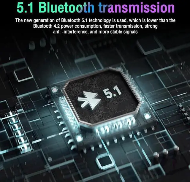 Alt view image 2 of 7 - Wireless Bluetooth 5.1 Headphones Over Ear LED Headset Stereo Noise Cancelling Blue