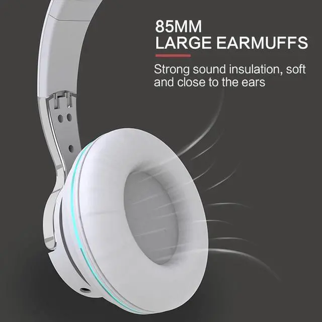 Alt view image 7 of 7 - Wireless Bluetooth 5.1 Headphones Over Ear LED Headset Stereo Noise Cancelling Blue
