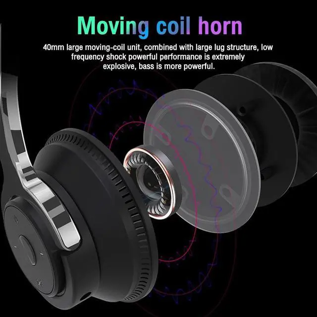Alt view image 3 of 7 - Wireless Bluetooth 5.1 Headphones Over Ear LED Headset Stereo Noise Cancelling White