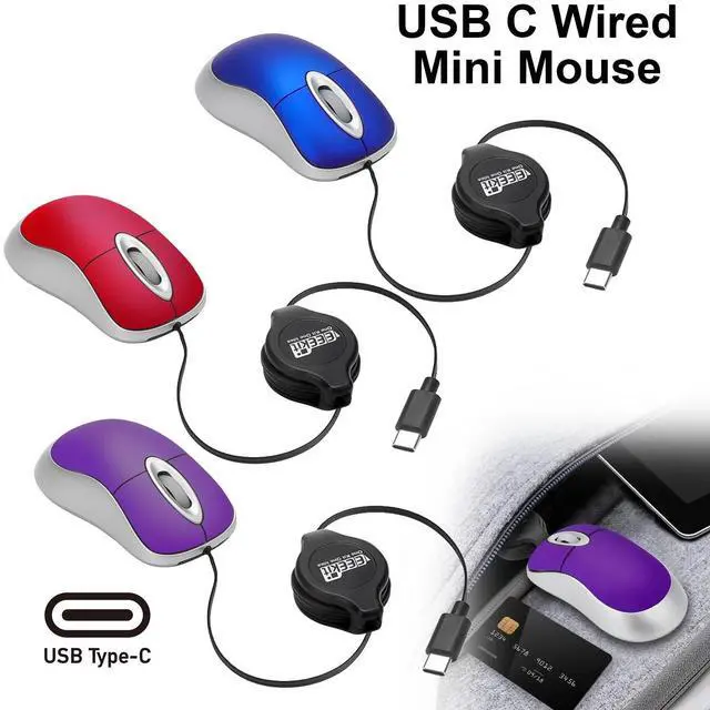 Alt view image 7 of 7 - USB C Optical Mouse Mini Wired Mice w/ Retractable Cable for PC Computer Laptop