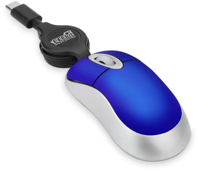 Main image of USB C Optical Mouse Mini Wired Mice w/ Retractable Cable for PC Computer Laptop Blue