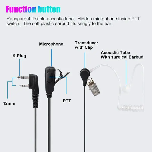 Alt view image 2 of 7 - 2 Pin Walkie Talkie Earpiece Headset Earphone For BAOFENG/BAOJIE/WEIERWEI Radio