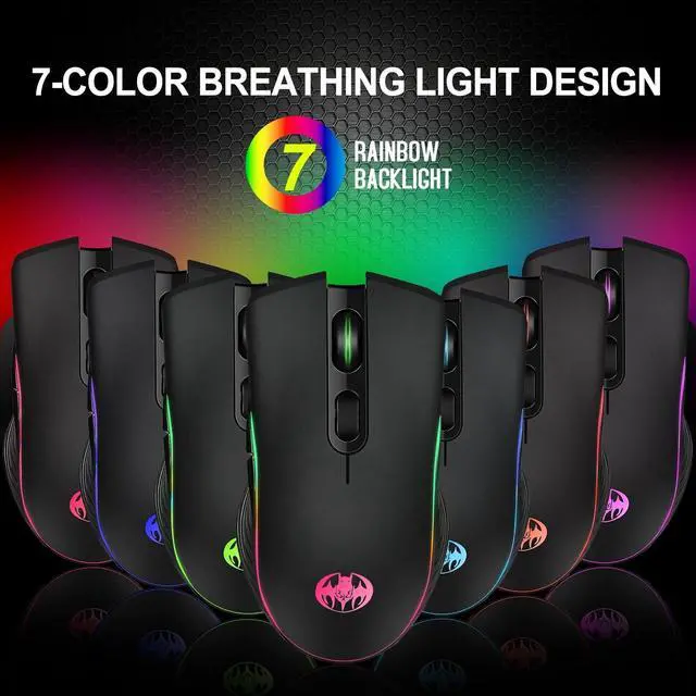 Alt view image 5 of 7 - Gaming Mouse 7 Color LED Backlight RGB 1600 DPI Mice Wireless USB Rechargeable