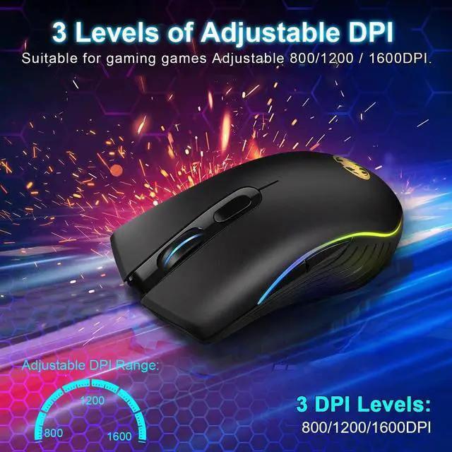 Alt view image 4 of 7 - Gaming Mouse 7 Color LED Backlight RGB 1600 DPI Mice Wireless USB Rechargeable