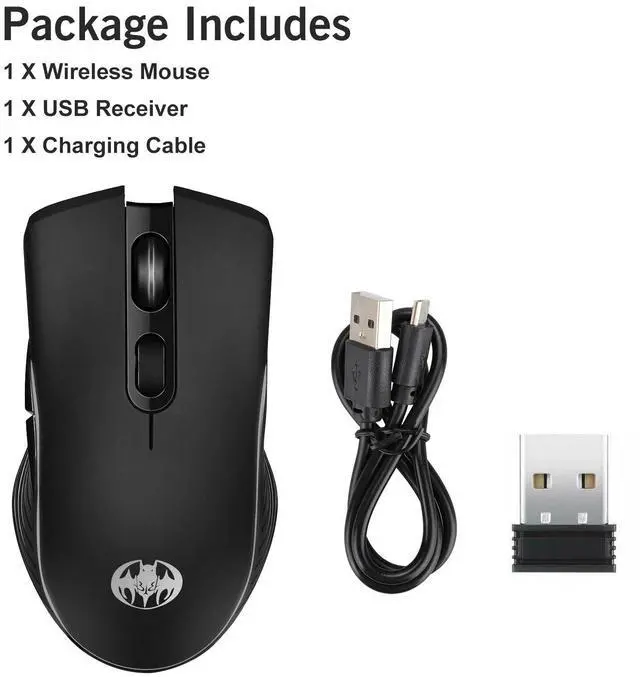 Alt view image 2 of 7 - Gaming Mouse 7 Color LED Backlight RGB 1600 DPI Mice Wireless USB Rechargeable