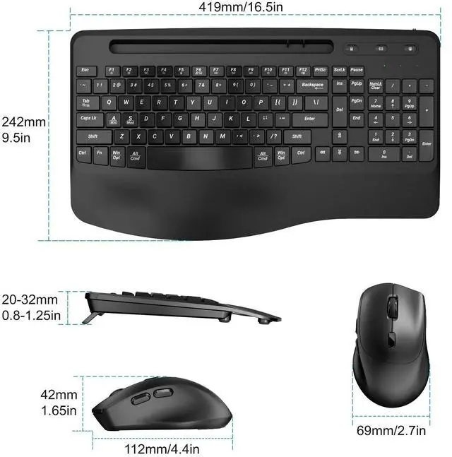 Alt view image 5 of 6 - Rechargable Wireless USB Keyboard and Mouse Ergonomic Combo Full-Sized Quiet