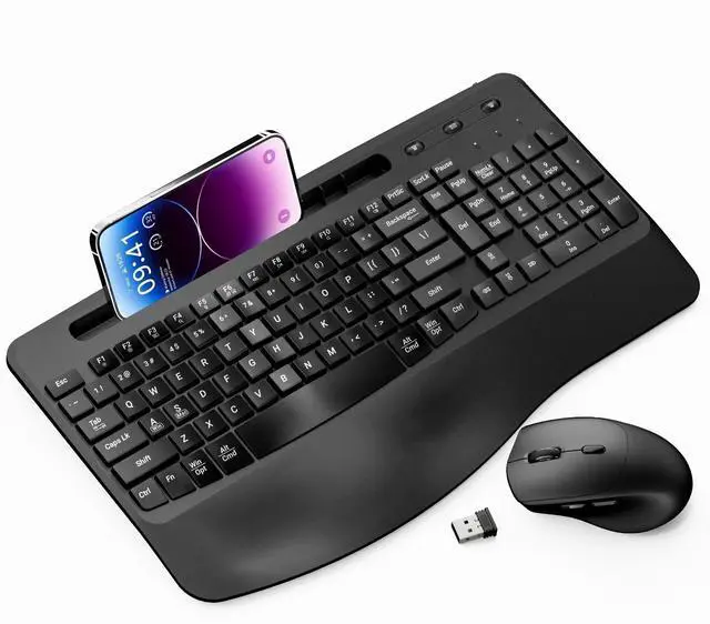 Main image of Rechargable Wireless USB Keyboard and Mouse Ergonomic Combo Full-Sized Quiet