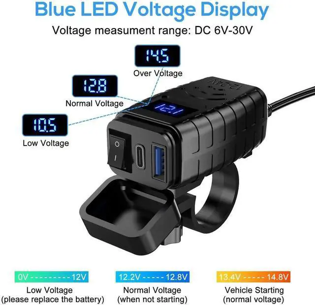 Alt view image 2 of 6 - Waterproof QC 3.0 Motorcycle Dual USB Phone GPS Super Fast Charger Adapter LED