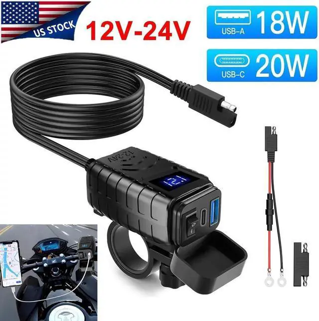 Alt view image 4 of 6 - Waterproof QC 3.0 Motorcycle Dual USB Phone GPS Super Fast Charger Adapter LED