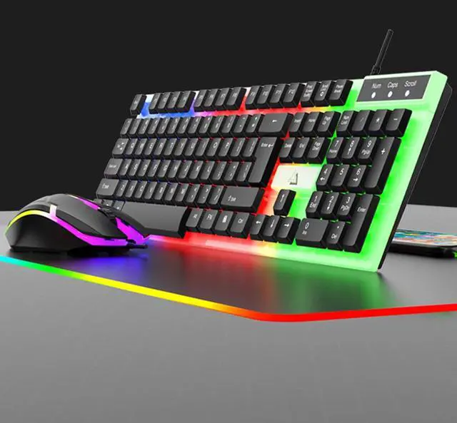 Alt view image 6 of 7 - Computer Desktop Gaming Keyboard and Mouse Mechanical Feel LED Light Backlit