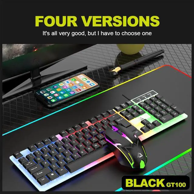 Main image of Computer Desktop Gaming Keyboard and Mouse Mechanical Feel LED Light Backlit