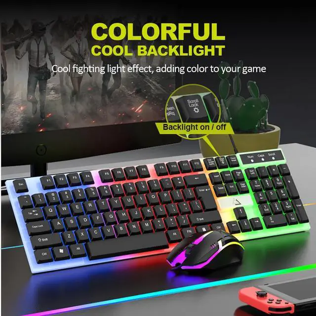 Alt view image 3 of 7 - Computer Desktop Gaming Keyboard and Mouse Mechanical Feel LED Light Backlit