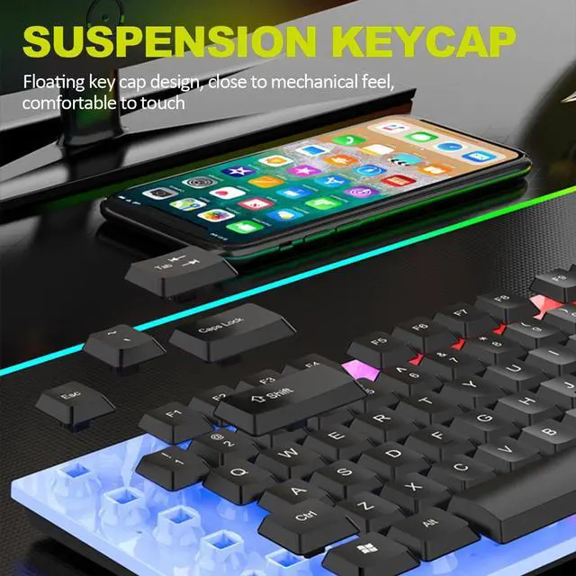 Alt view image 4 of 7 - Computer Desktop Gaming Keyboard and Mouse Mechanical Feel LED Light Backlit