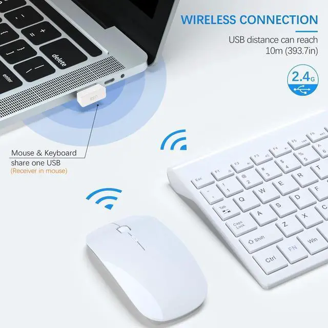 Alt view image 2 of 6 - Ultra Slim Wireless Keyboard and Mouse Combo, Silent Compact Keyboard Mouse Set White