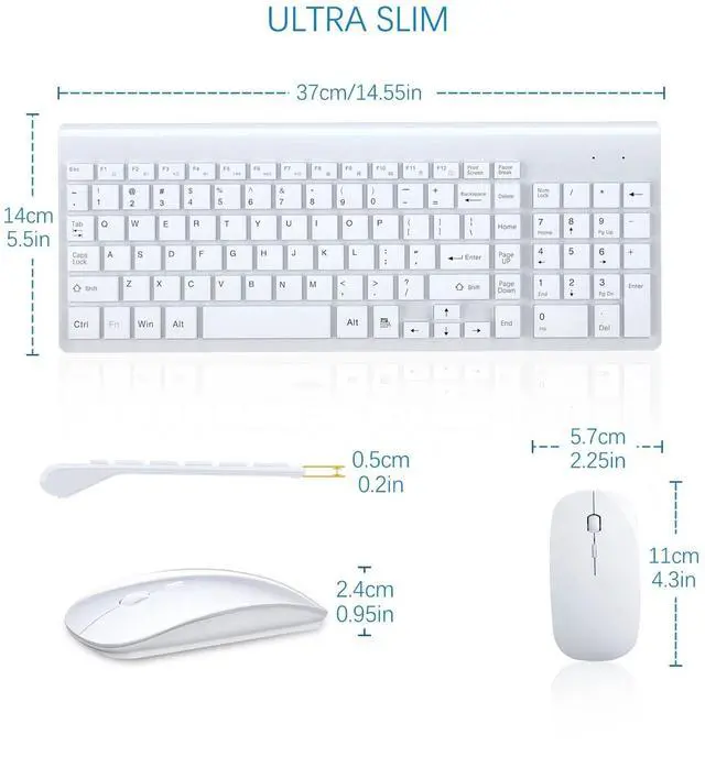 Alt view image 5 of 6 - Ultra Slim Wireless Keyboard and Mouse Combo, Silent Compact Keyboard Mouse Set White