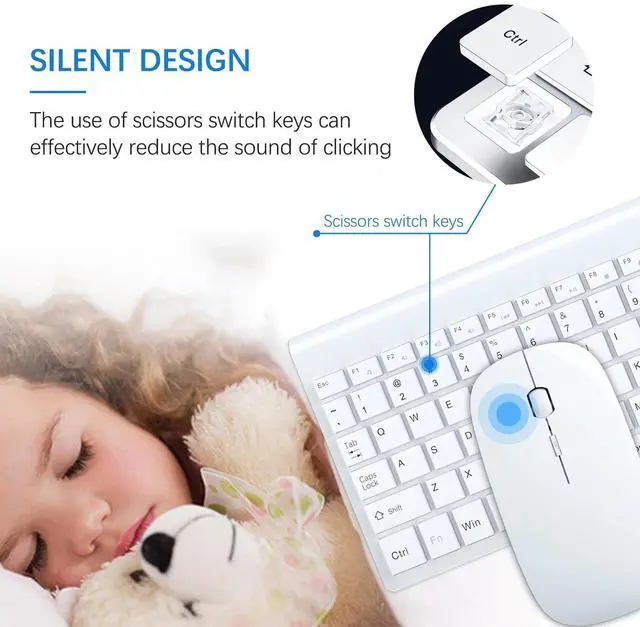 Alt view image 6 of 6 - Ultra Slim Wireless Keyboard and Mouse Combo, Silent Compact Keyboard Mouse Set White