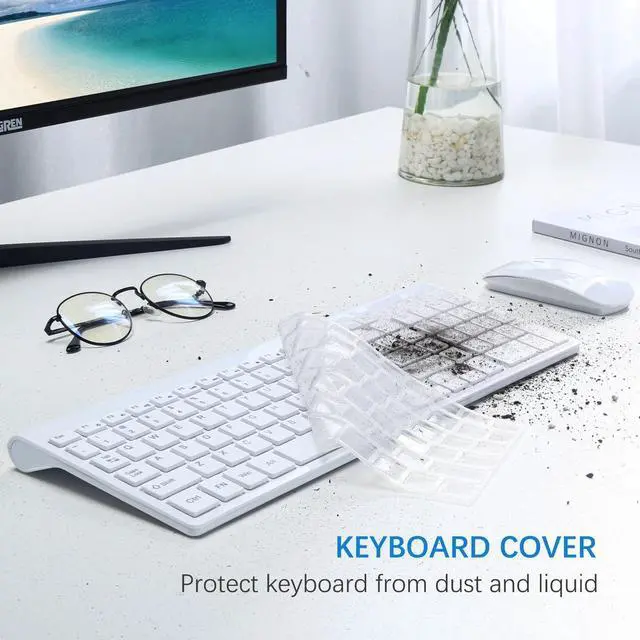 Alt view image 4 of 6 - Ultra Slim Wireless Keyboard and Mouse Combo, Silent Compact Keyboard Mouse Set White