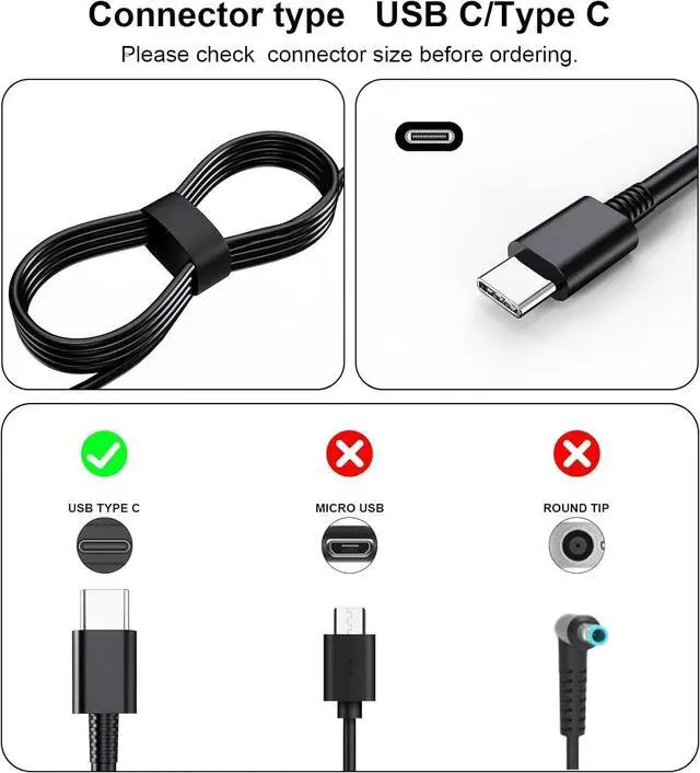 Alt view image 3 of 7 - For Lenovo 65W Charger USB-C Power AC Adapter ThinkPad T14 T14s T490s T15 Laptop