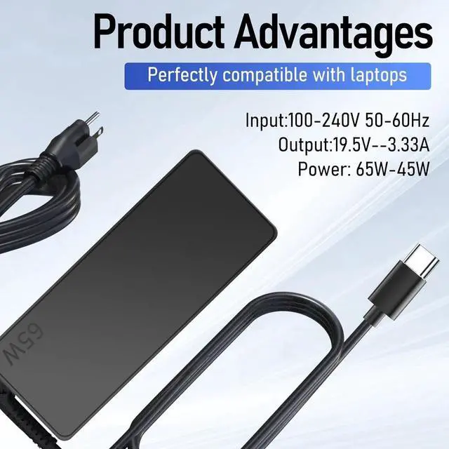 Alt view image 7 of 7 - For Lenovo 65W Charger USB-C Power AC Adapter ThinkPad T14 T14s T490s T15 Laptop