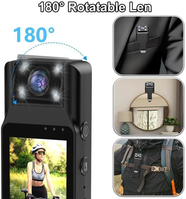 Alt view image 4 of 7 - SOEWIOU 4K WiFi Body Camera with Audio and Video Recording Wearable Body Cam Mini Video Camera Camcorder with Magnetic Back Clip 180° Rotatable Lens Motion Detection