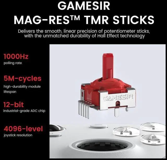 Alt view image 3 of 7 - SOEWIOU   Wired Controller for Xbox Series X|S, Xbox One, Wireless Gamepad for PC&Android with TMR Sticks, Hall Effect Analog Triggers, 1000Hz Polling Rate, 3.5mm Audio Jack - White