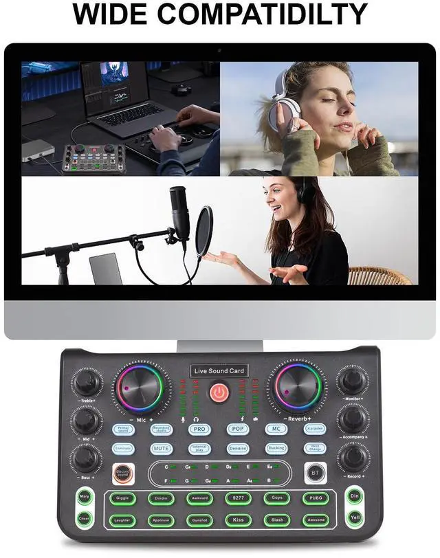 Alt view image 2 of 7 - SOEWIOU Live Sound Card Audio Mixer Sound Board Podcast Mixer Recording Desktop Singing Gaming Audio Mixer Noise Reduction for Streaming Podcasting Knob Button Control