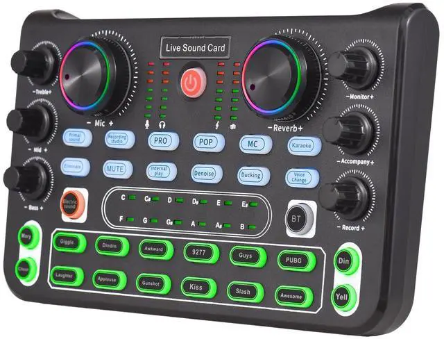 Main image of SOEWIOU Live Sound Card Audio Mixer Sound Board Podcast Mixer Recording Desktop Singing Gaming Audio Mixer Noise Reduction for Streaming Podcasting Knob Button Control