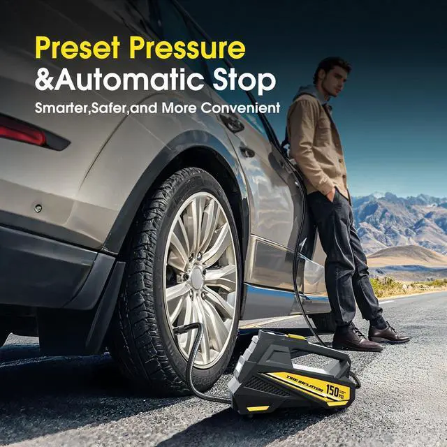 Alt view image 6 of 7 - SOEWIOU Tire Inflator Portable Air Compressor - DC 12V Air Pump for Car Tires with 150PSI LCD Digital Gauge & Emergency LED Light,Auto Tire Pump for Cars,Motorcycles,Bikes,Balls (Large)