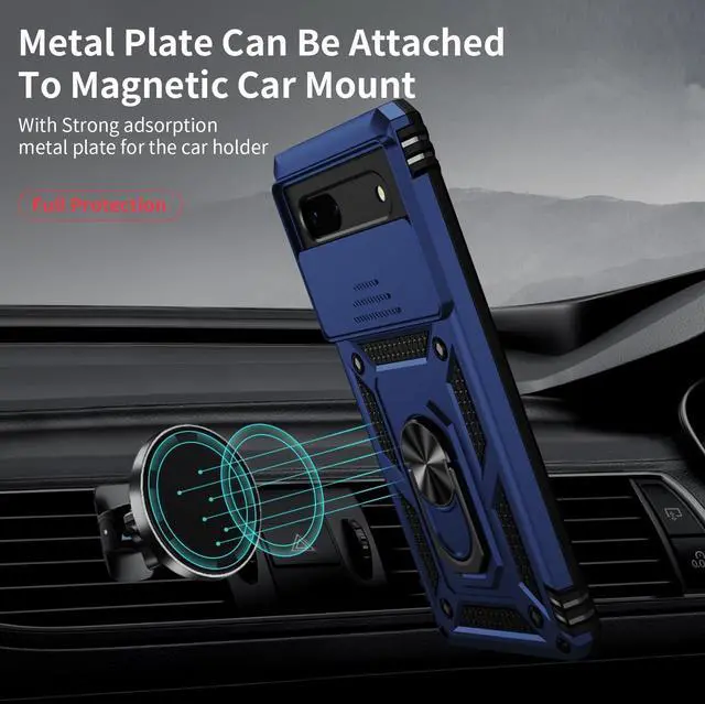 Alt view image 4 of 7 - SOEWIOU Google Pixel 7 Case with Camera Lens Cover, HD Screen Protector, 10 FT Military Grade Drop Protection, Magnetic Ring Holder Kickstand Protective Phone Case for Google Pixel 7, Navy Blue