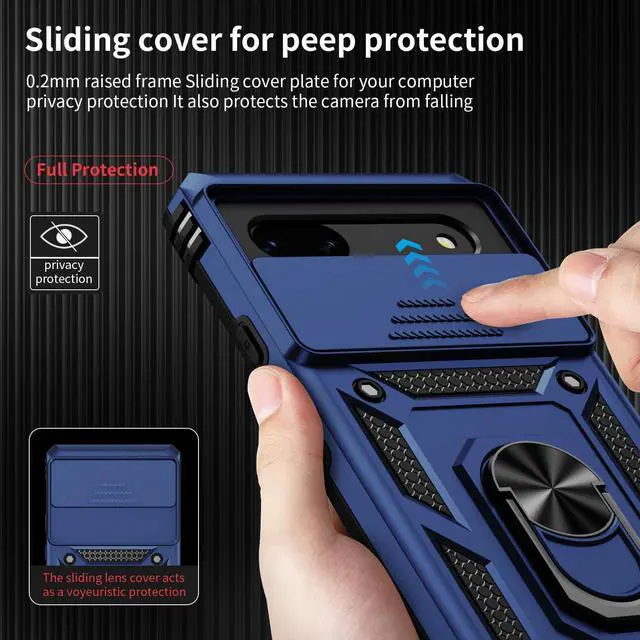 Alt view image 3 of 7 - SOEWIOU Google Pixel 7 Case with Camera Lens Cover, HD Screen Protector, 10 FT Military Grade Drop Protection, Magnetic Ring Holder Kickstand Protective Phone Case for Google Pixel 7, Navy Blue